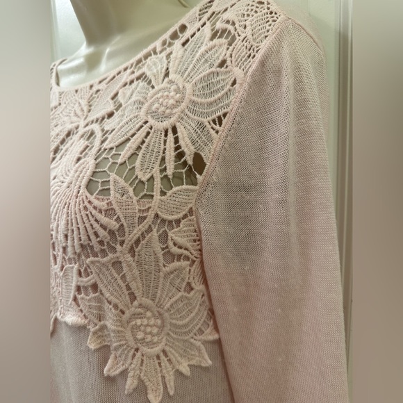 J. Jill XS Blush Pink Linen Blend Embroidered Collar Chest Lightweight Sweater - Picture 8 of 15